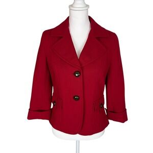 Talbots Petite Red Wool Blazer Jacket Button Front Pockets Size 6P Clasic